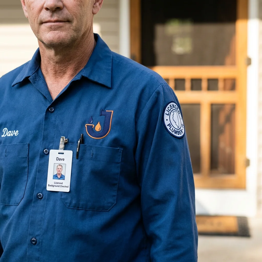 Licensed plumber showing ID badge in Frisco, CO