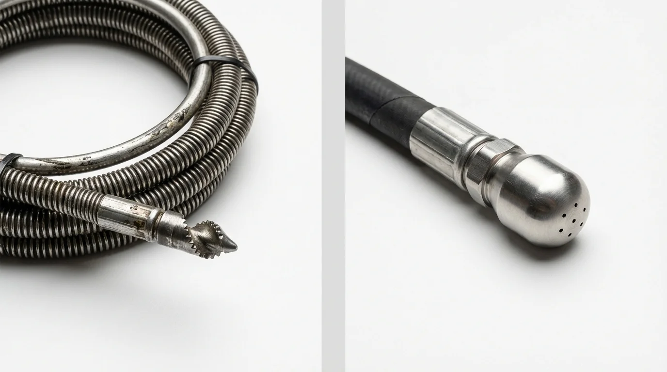 Drain snake cable and hydro jetting nozzle used for drain cleaning in Frisco, CO