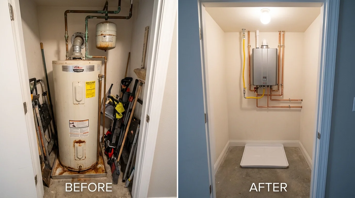 Tank water heater versus wall-mounted tankless unit comparison for Frisco, CO homeowners